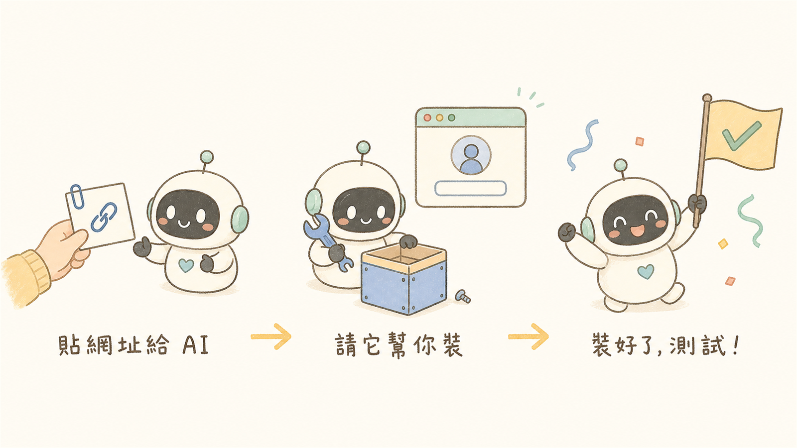 貼網址給 AI、請它幫你裝、裝好了測試